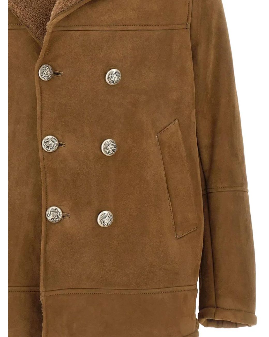 Volfagli Brown Double-Breasted Boboli Merinillo Jacket for men