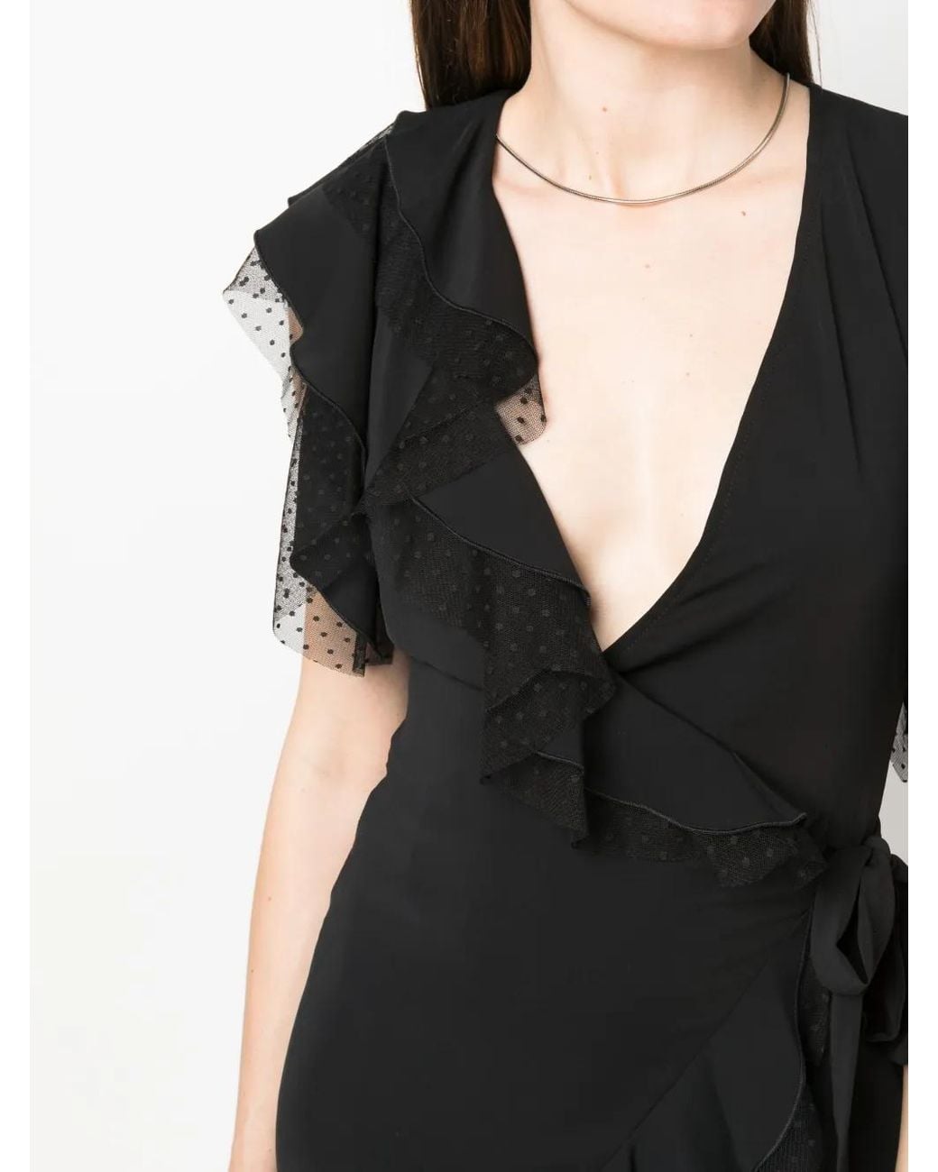 Nissa Black Tulle-Detailing Draped Mini Dress