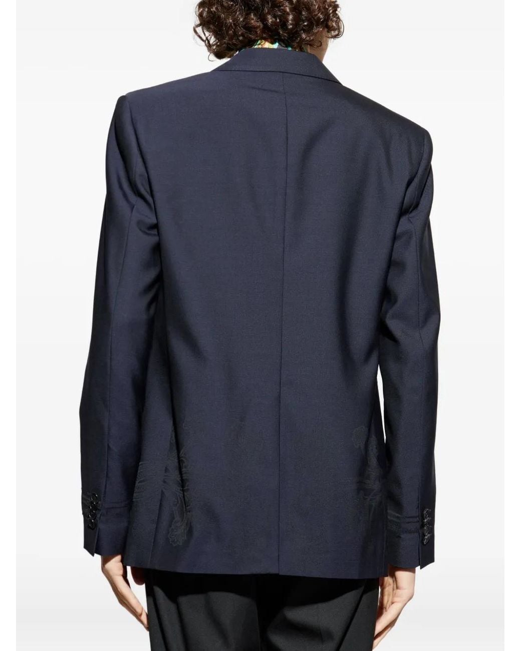 Etro Blue Single-Breasted Jacket With Placed Motif for men