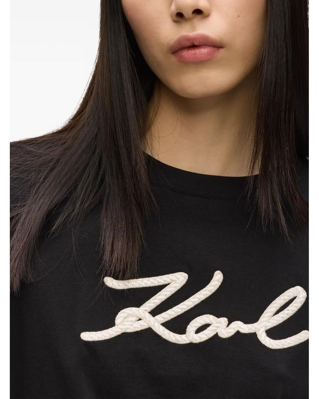 Karl Lagerfeld Black Signature Rope Detail T-Shirt