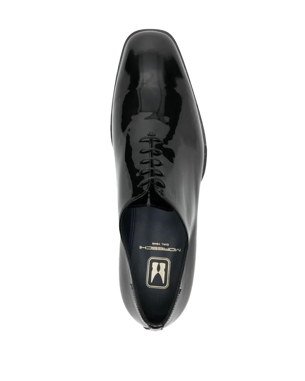 Moreschi Black Logo-Debossed Patent Leather Oxfords for men