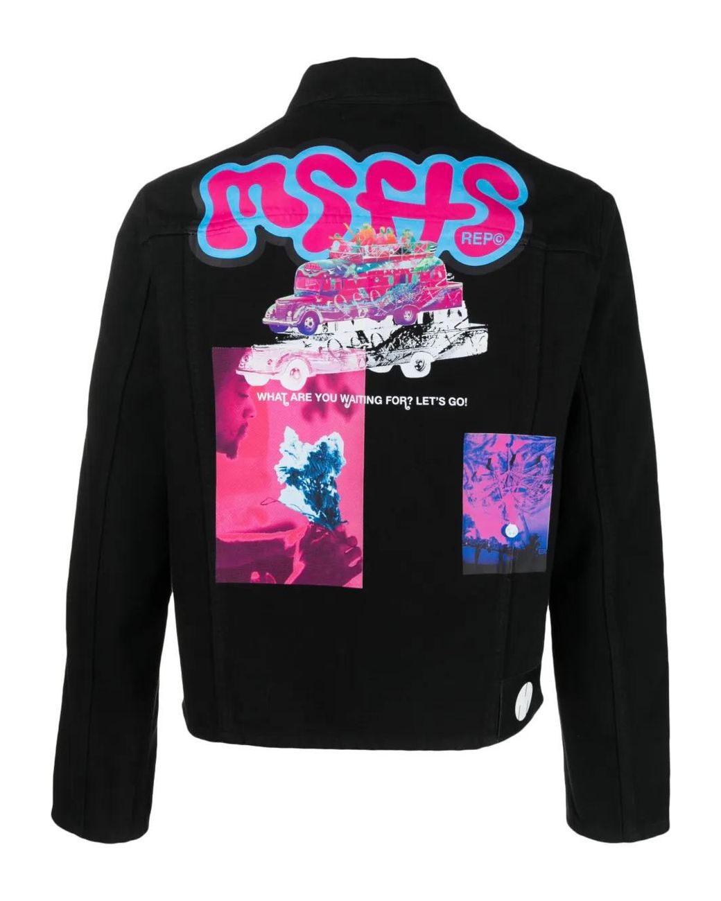 Msftsrep Black Graphic-Print Denim Jacket for men