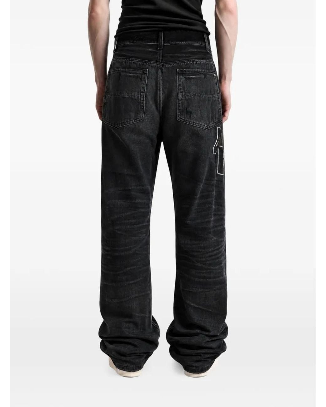 Amiri Black Logo-Embroidered Faded Jeans for men