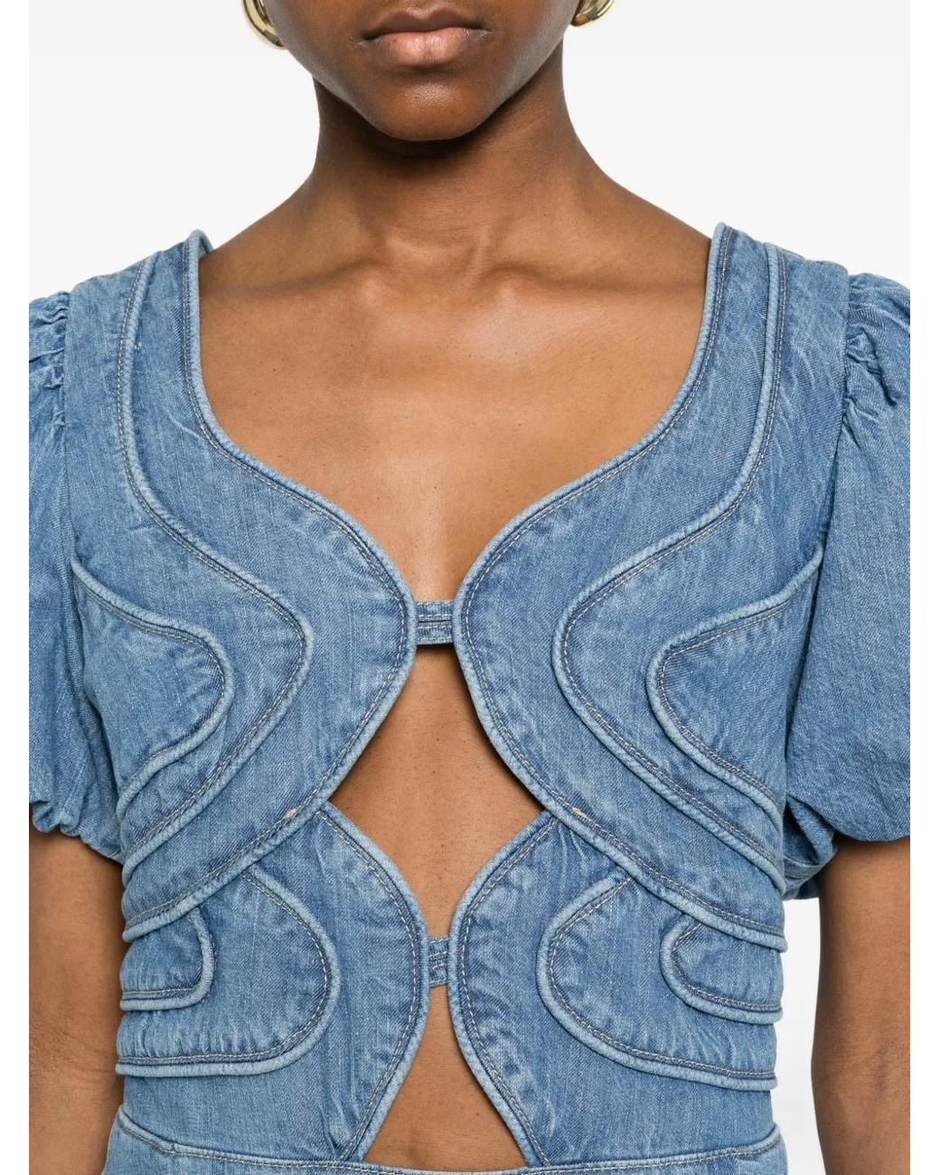 Farm Rio Blue Robe Courte À Détails De Coutures