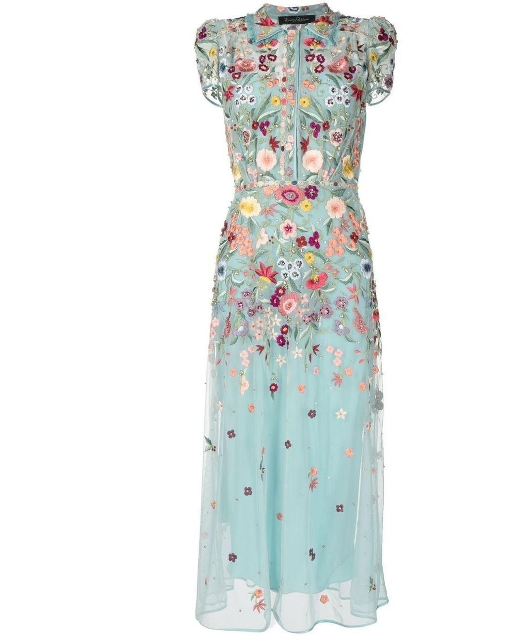 Jenny Packham Petuwia Floralembroidered Midi Dress in Blue Lyst UK