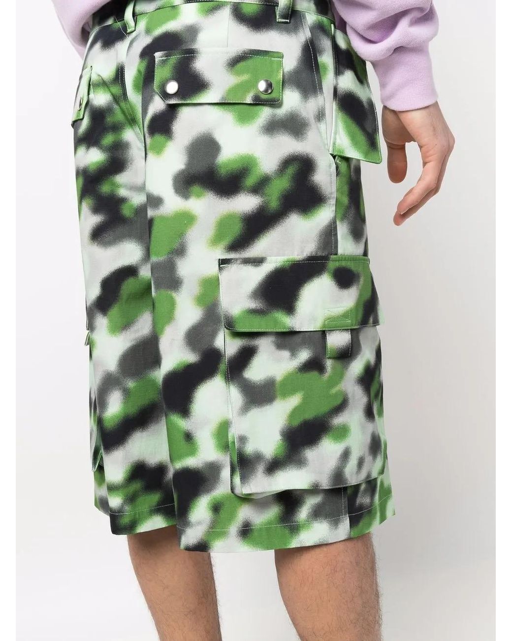 KENZO Green Camouflage Print Cargo Shorts for men
