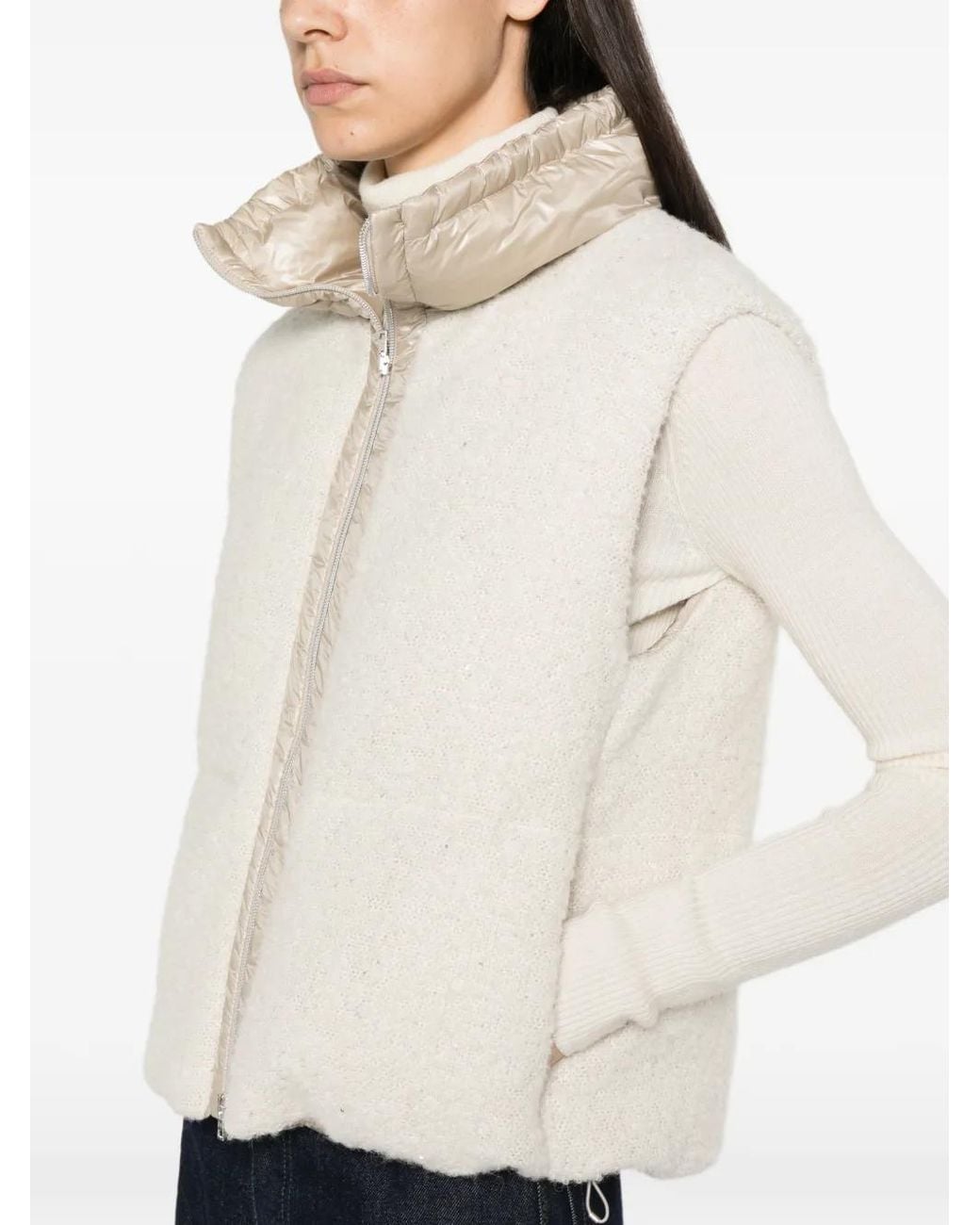 Herno White Sequin-Embellished Funnel-Neck Gilet