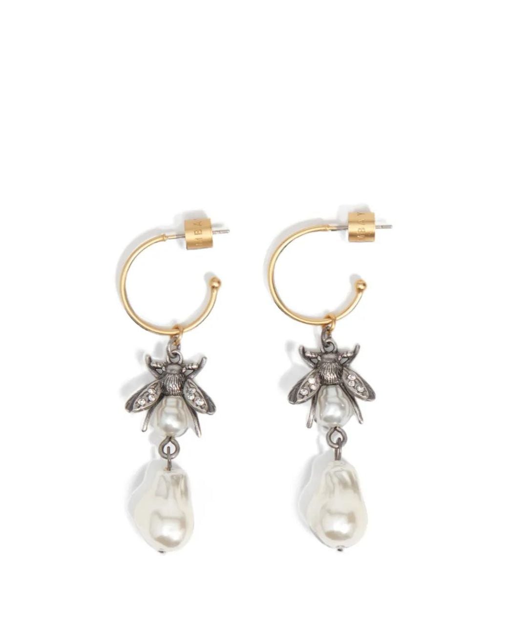 Bimba Y Lola White Créoles En Argent À Perles Et Abeilles