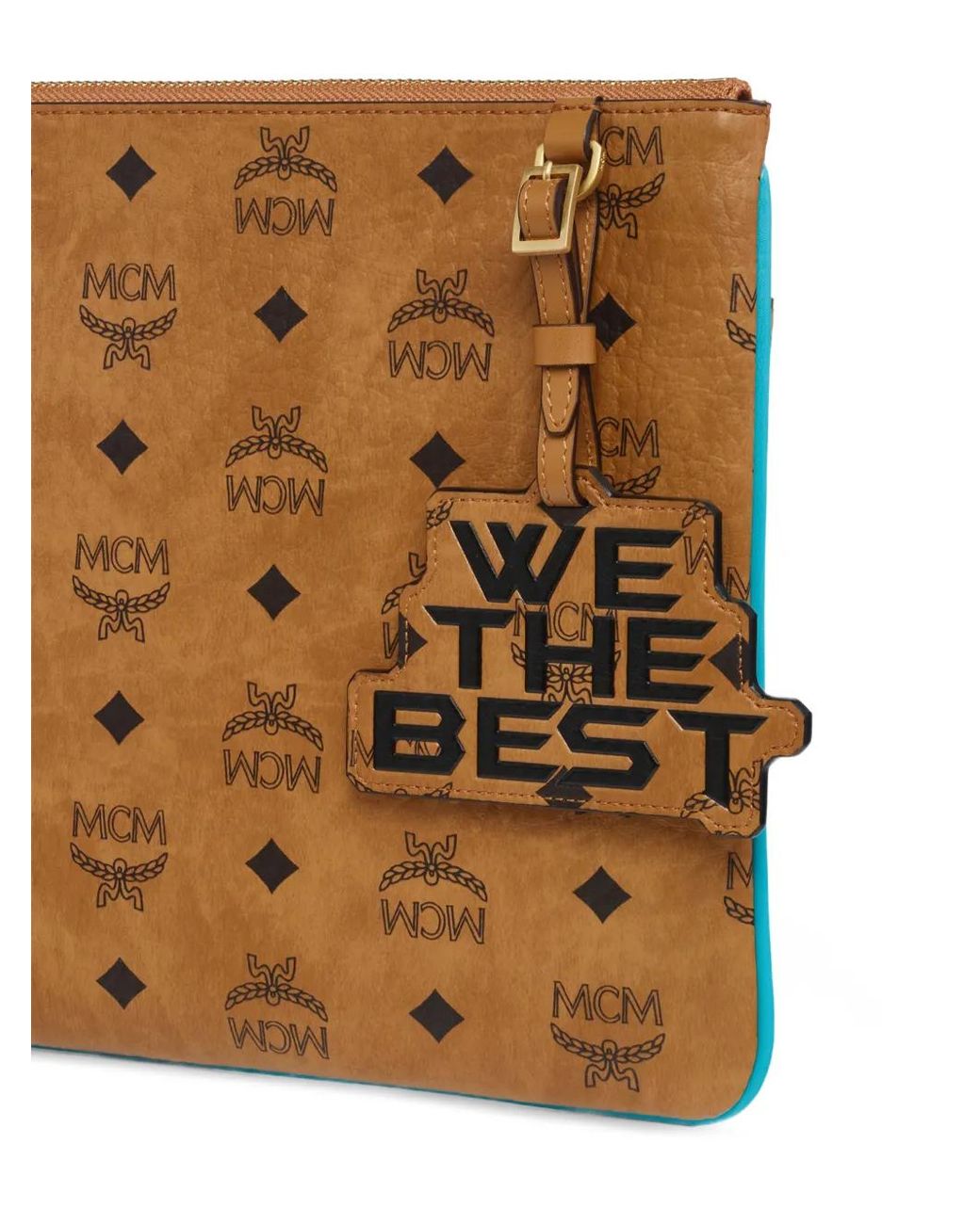 MCM Brown X We The Best Medium Visetos Logo-Print Pouch