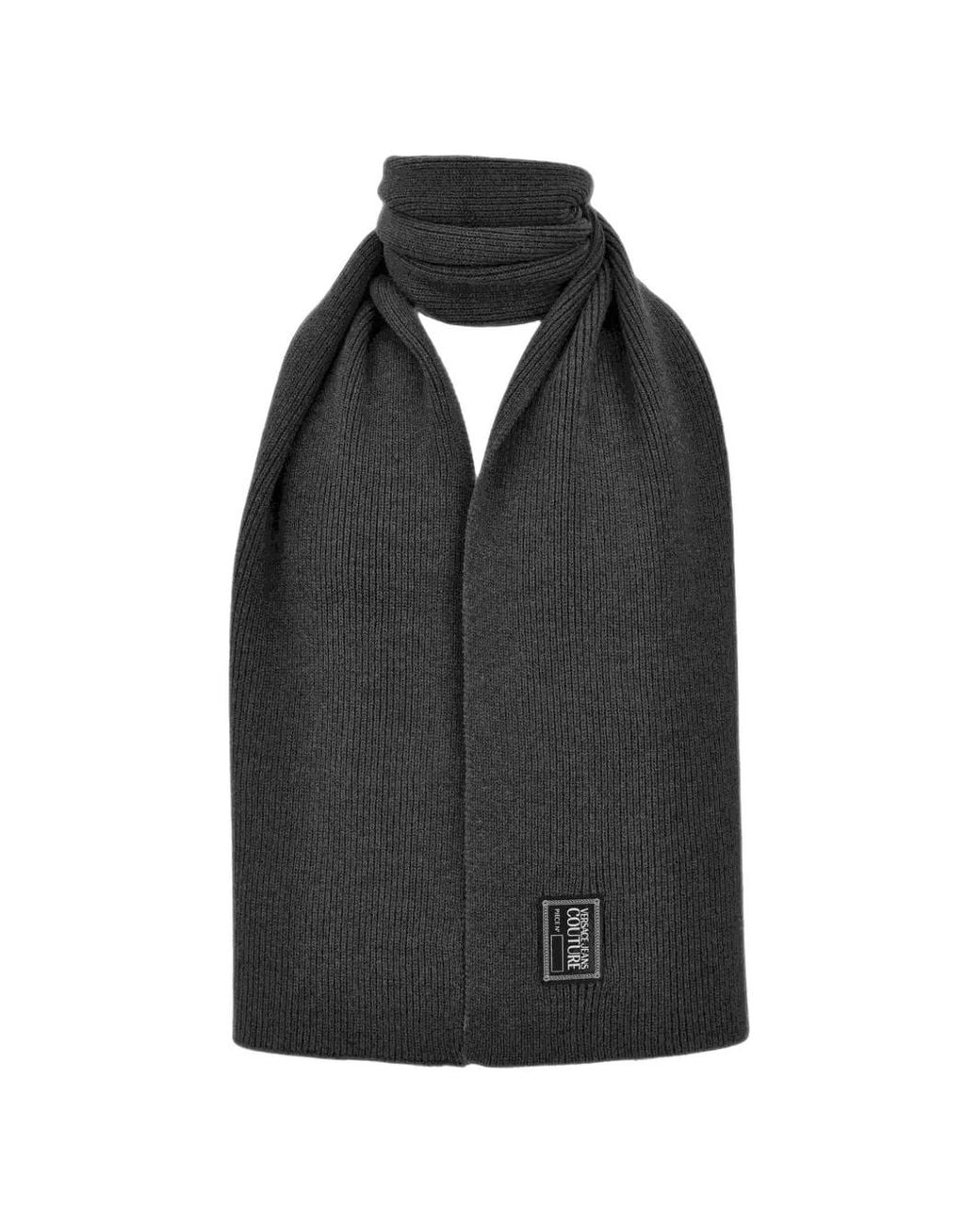 Versace Jeans Couture Black Ribbed-Knit Logo-Patch Scarf