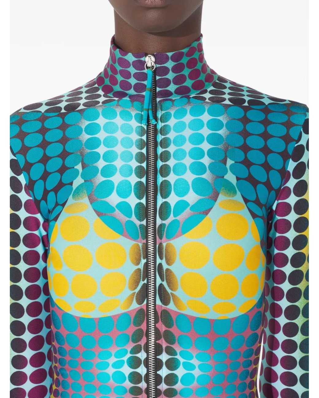 Jean Paul Gaultier Blue High-Neck Dots-Print Midi Dress