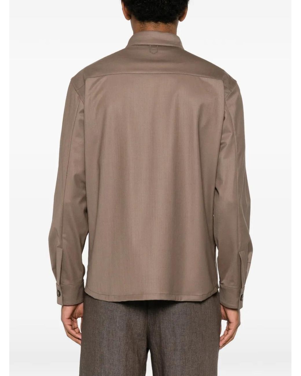Canali Brown Button-Up Chest-Pocket Shirt Jacket for men