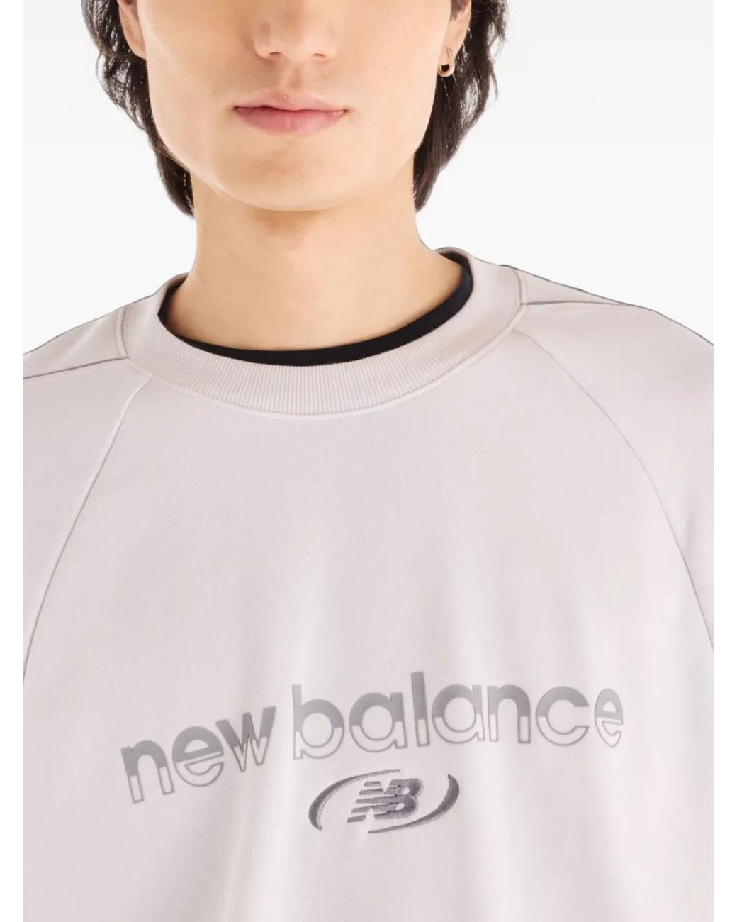 New Balance White Trackside French Terry Crew Sweater for men