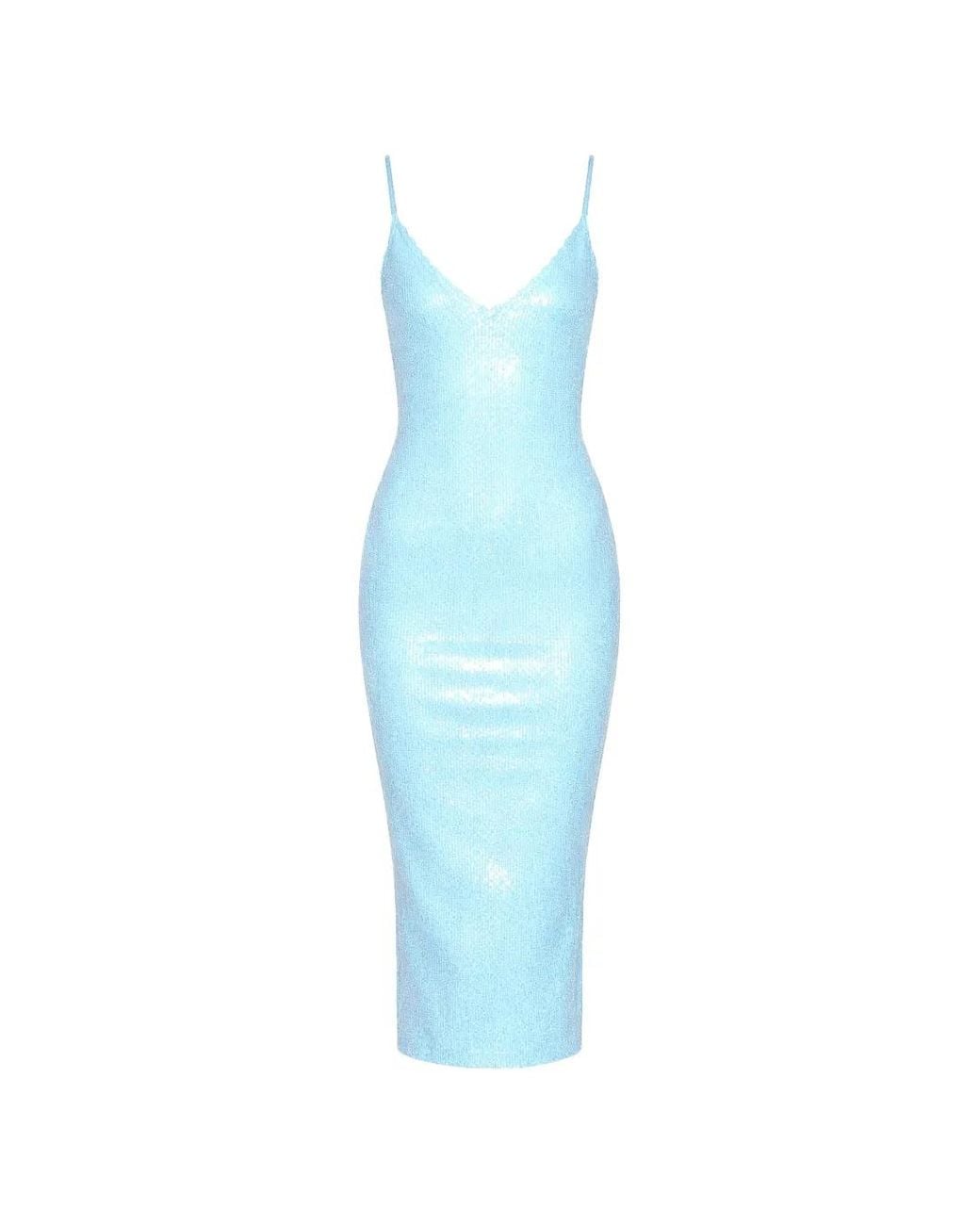 Fleur du Mal Blue Sequin V-Neck Midi Dress
