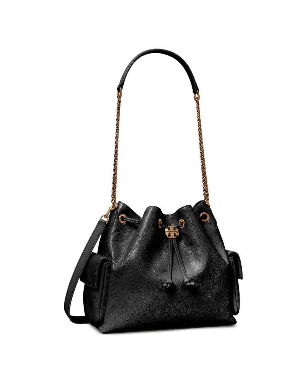 Tory Burch Black Charlie Quilted Drawstring Shoulder Bag