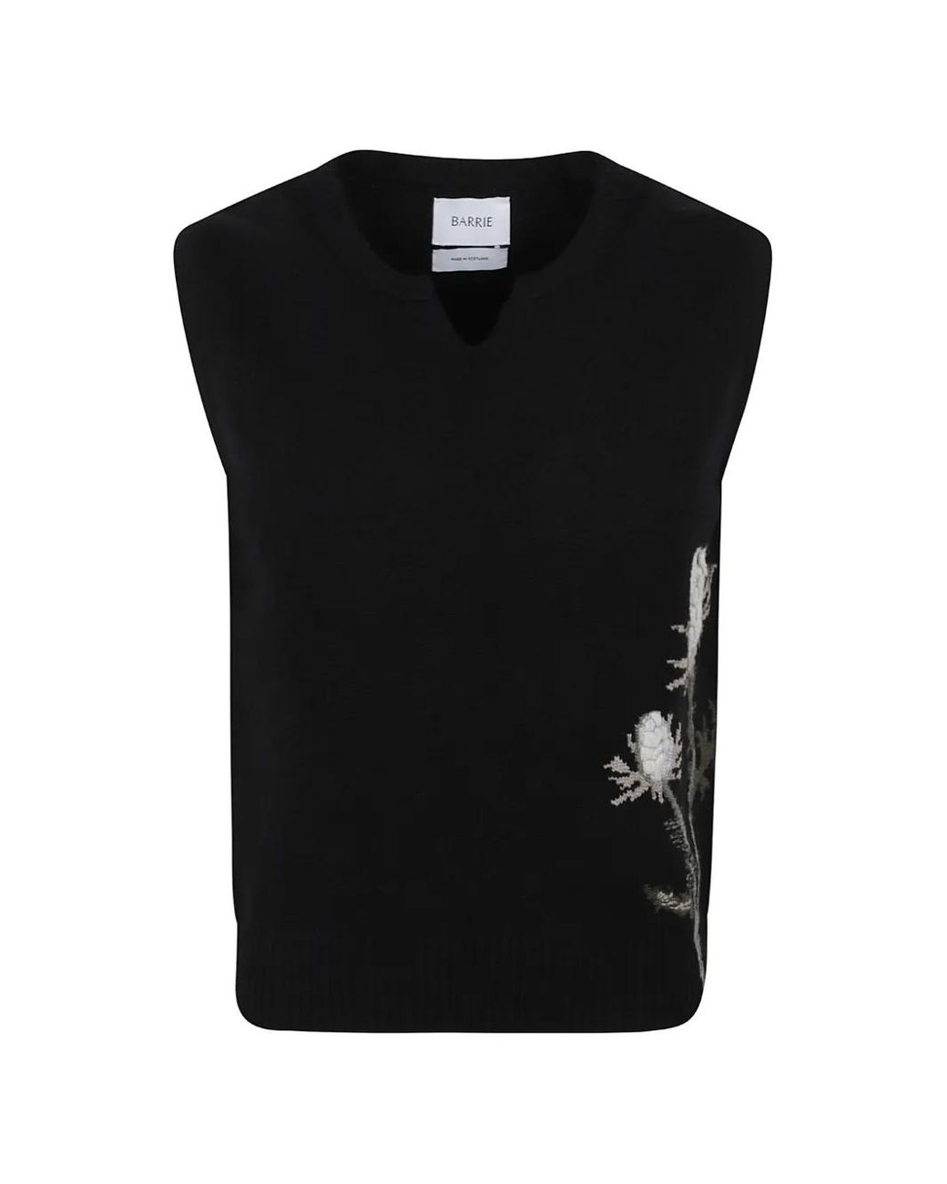 Barrie Black Thistle-Intarsia Notched-Neck Top