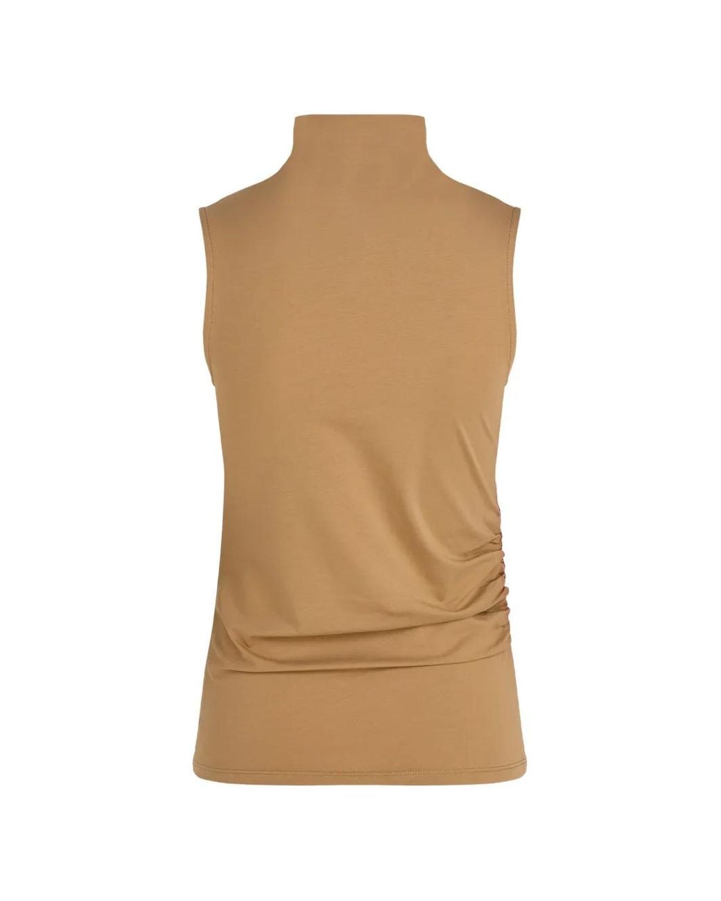 Karl Lagerfeld Natural Ruched Mock-Neck Tank Top