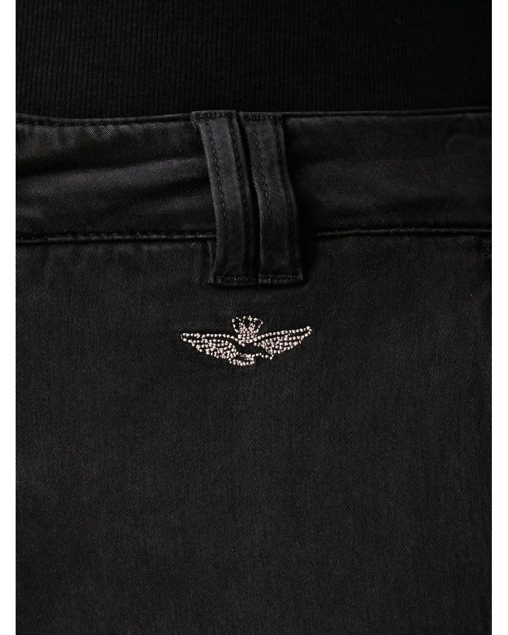 Aeronautica Militare Black Pantalon Cargo À Détail De Patch
