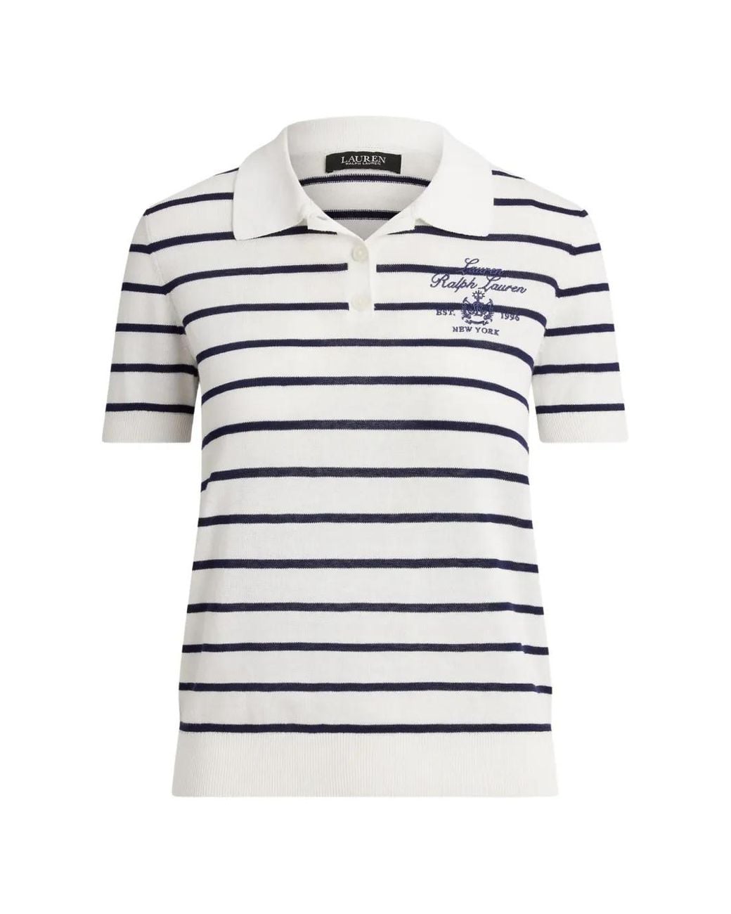 Ralph Lauren White Striped Logo-Embroidered Polo Top