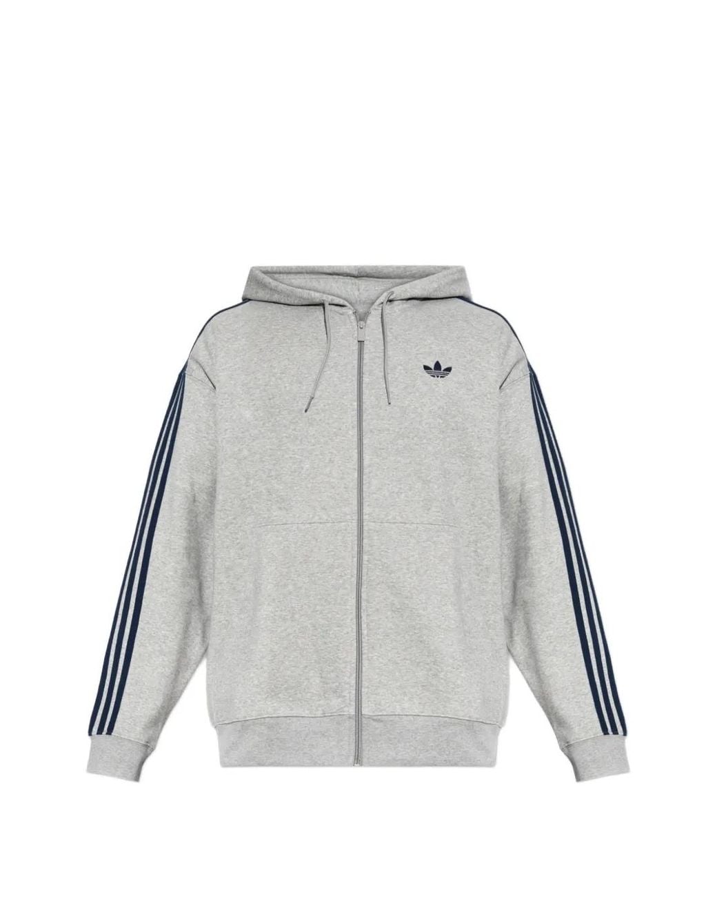 Adidas Gray 3-Stripes Zip-Up Hoodie for men