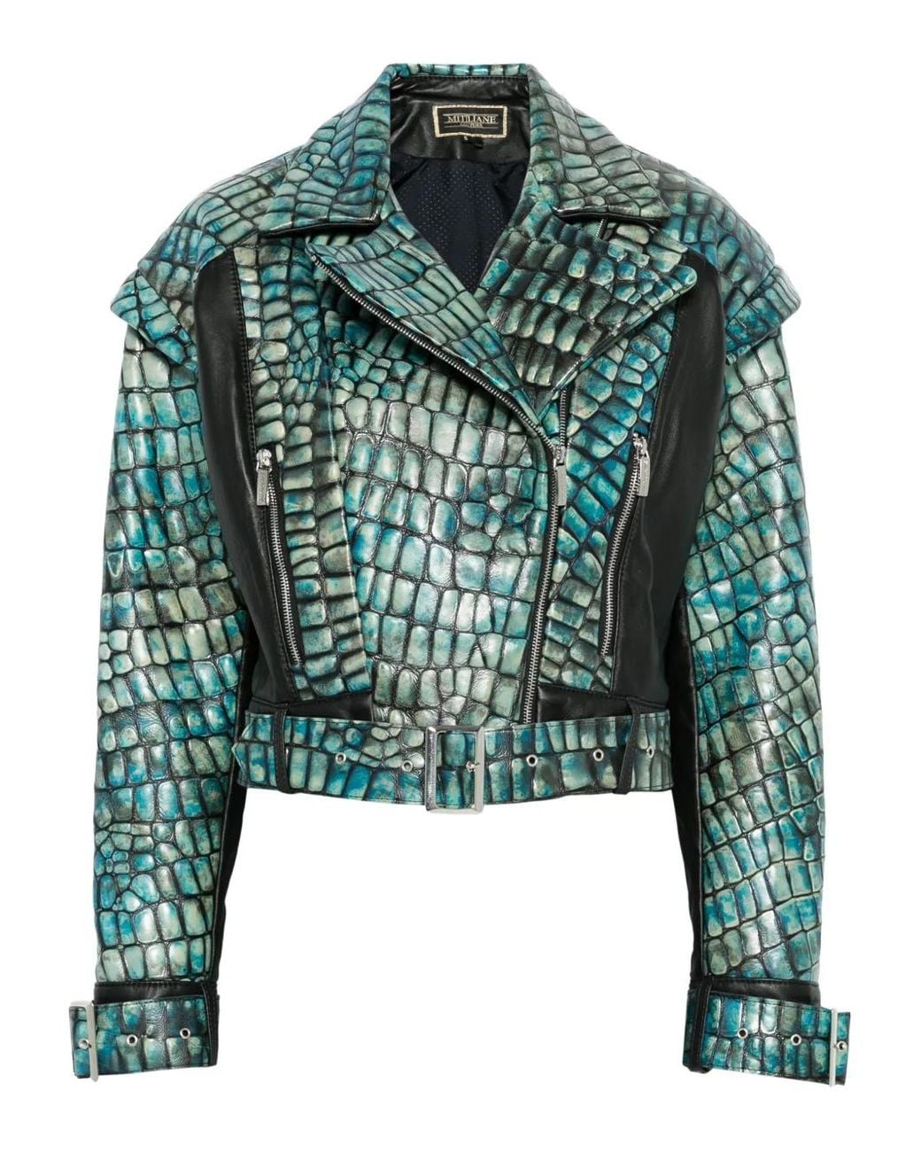 MITILIANE COUTURE Green Embossed Leather Jacket