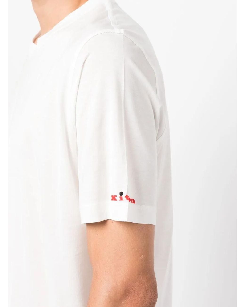 Kiton White Embroidered Logo T-Shirt for men