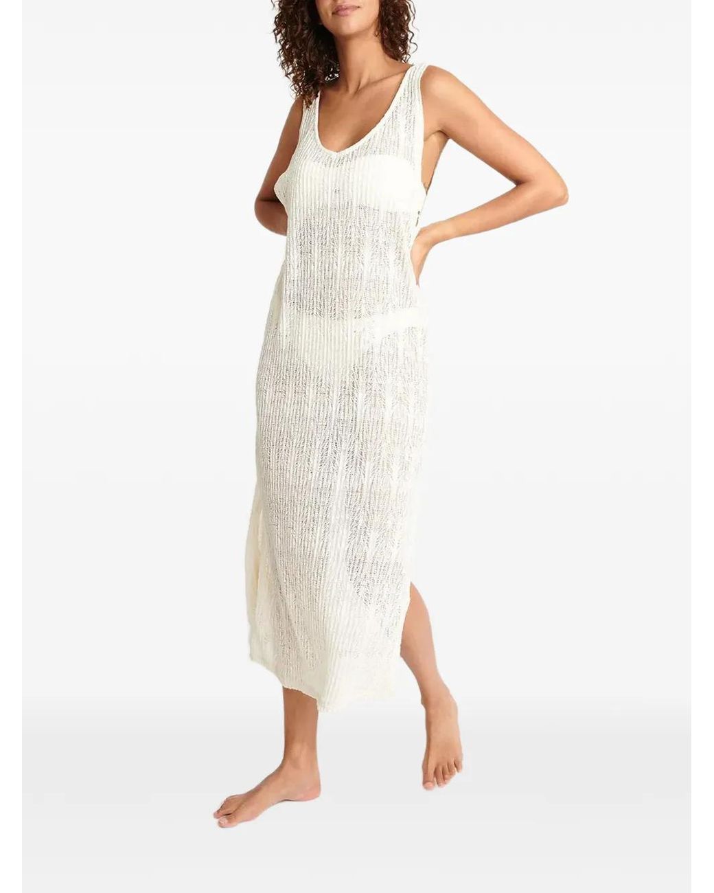 Banana Moon White Tupai Beachsoul Open-Knit Side-Slit Maxi Dress