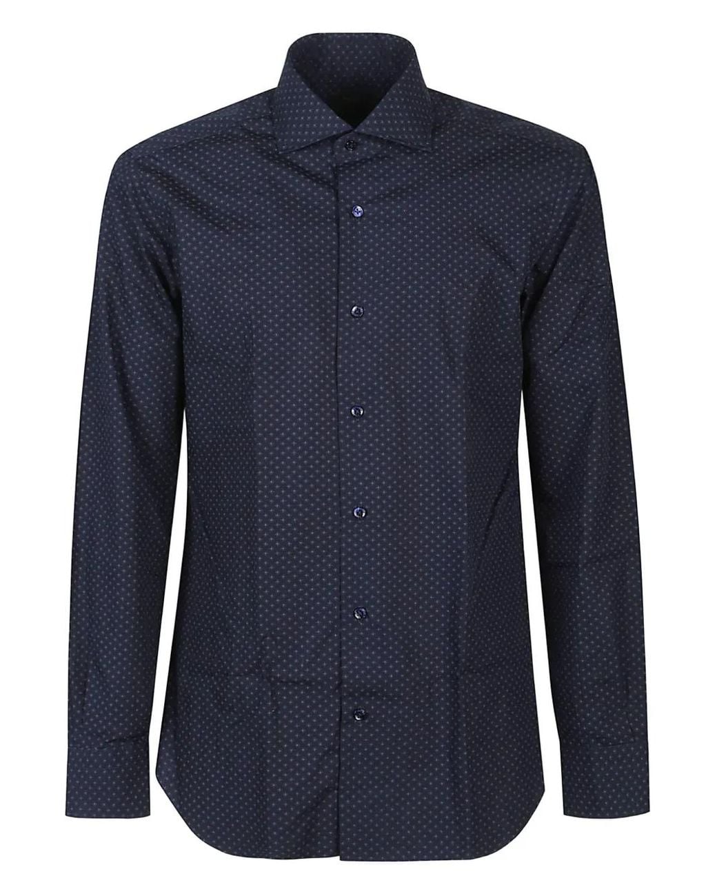 Barba Napoli Blue Printed Cotton Shirt for men