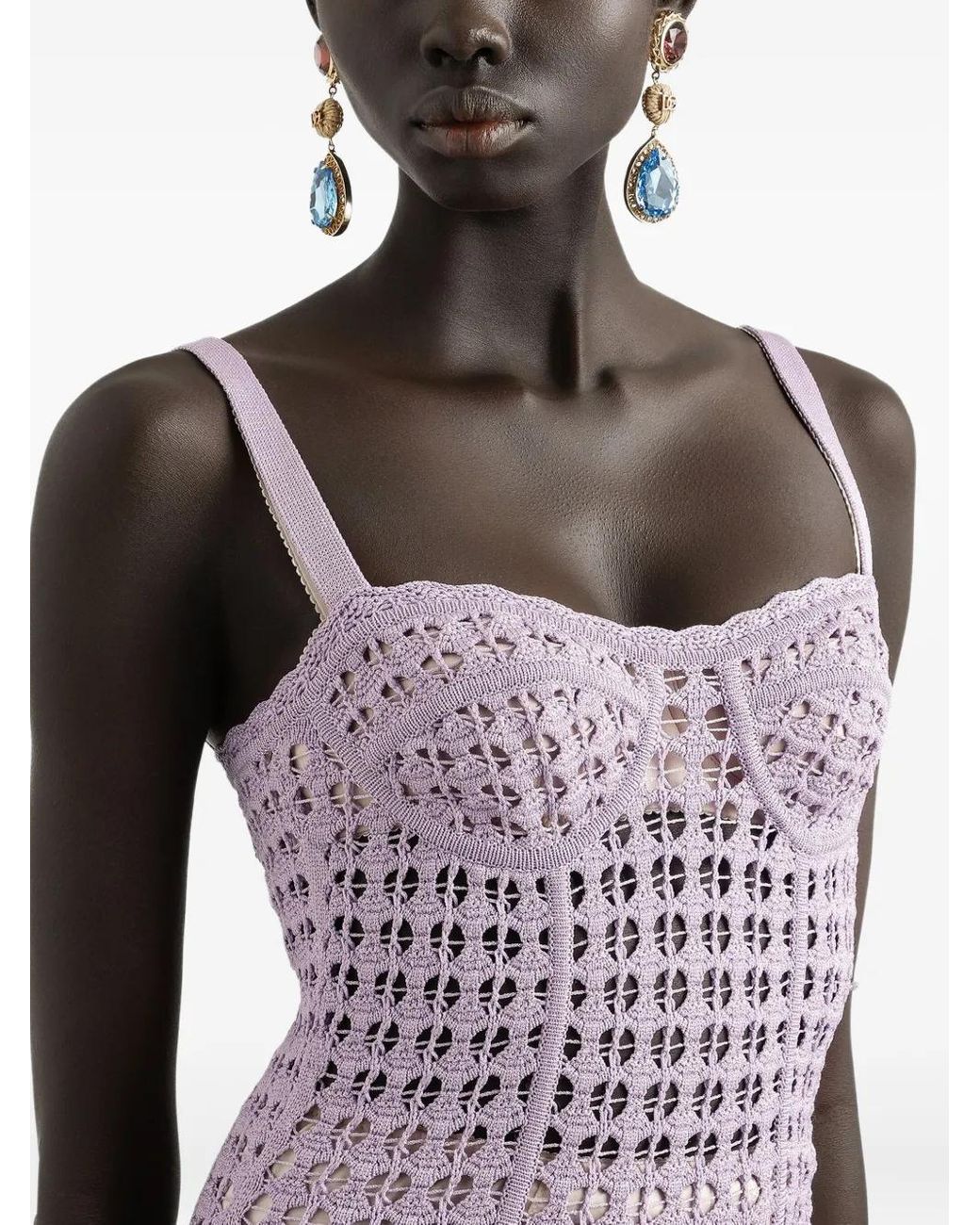 Dolce & Gabbana Purple Open-Knit Midi Dress