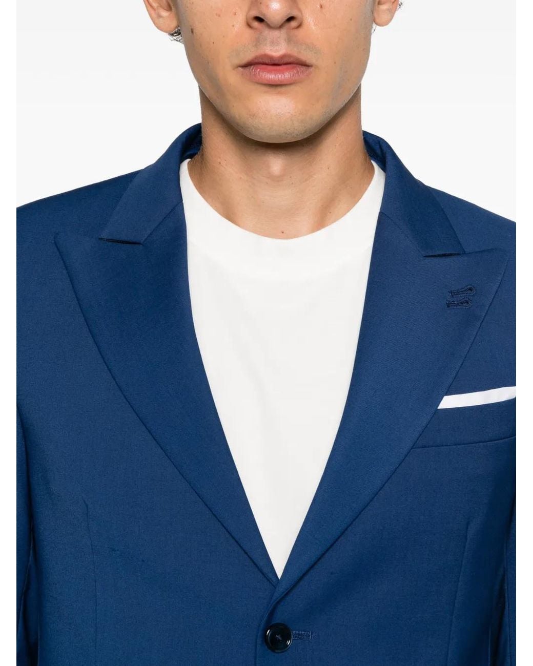 Daniele Alessandrini Blue Peak-Lapels Single-Breasted Suit for men