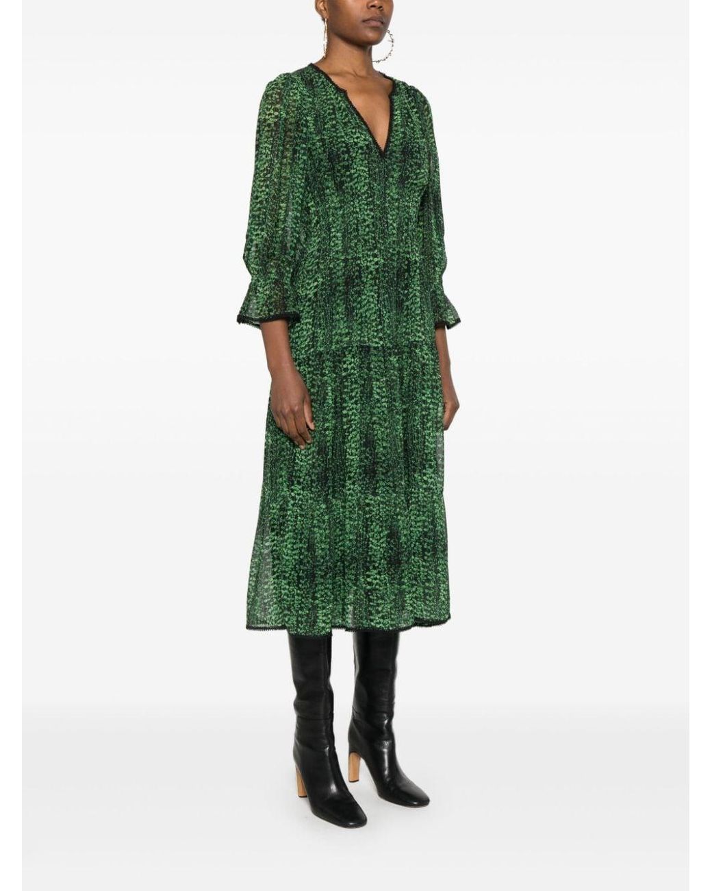 Ba&sh Sheer Abstract Print Elasticated Midi Dress in Green | Lyst
