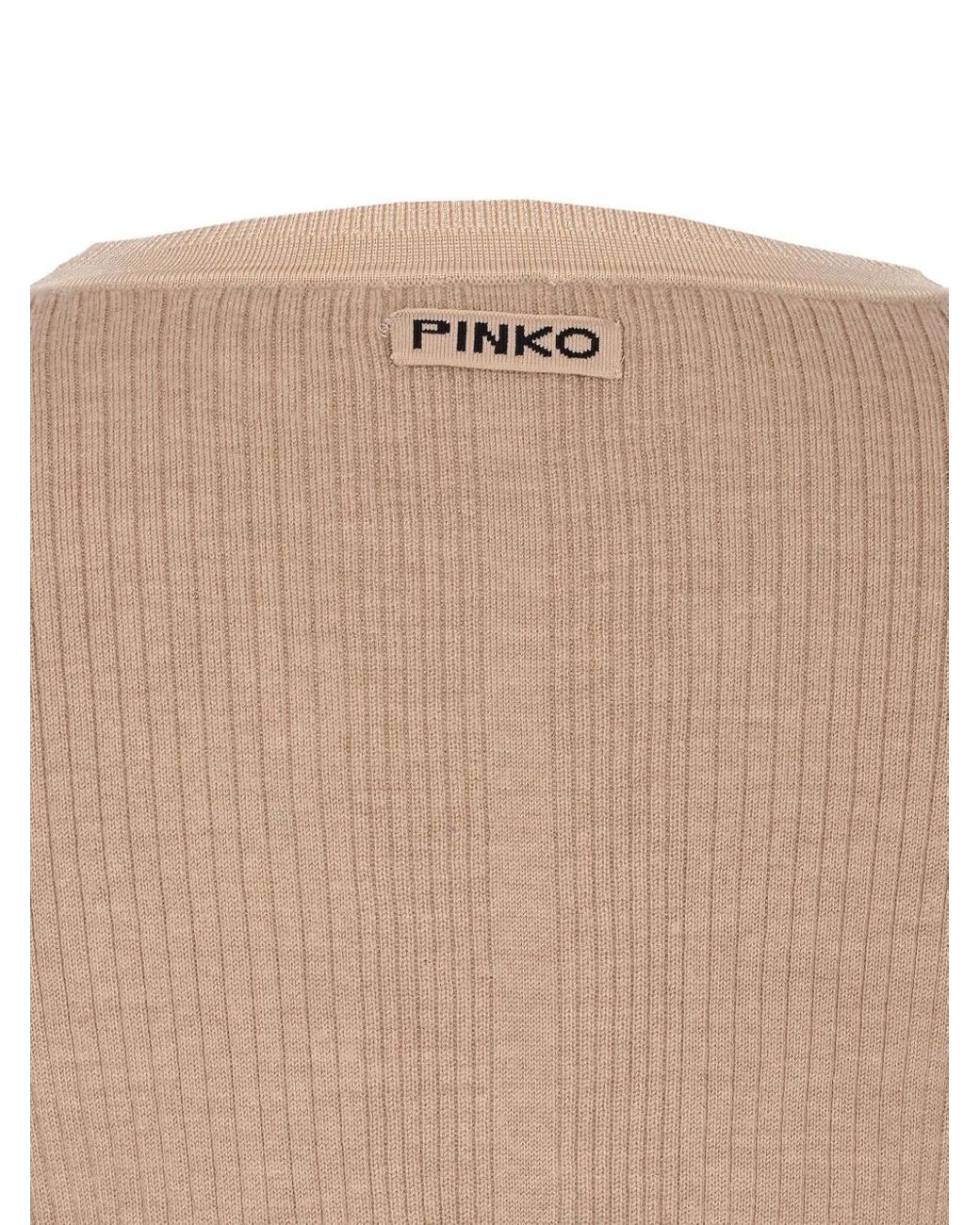 Pinko Natural Ribbed V-Neck Cardigan