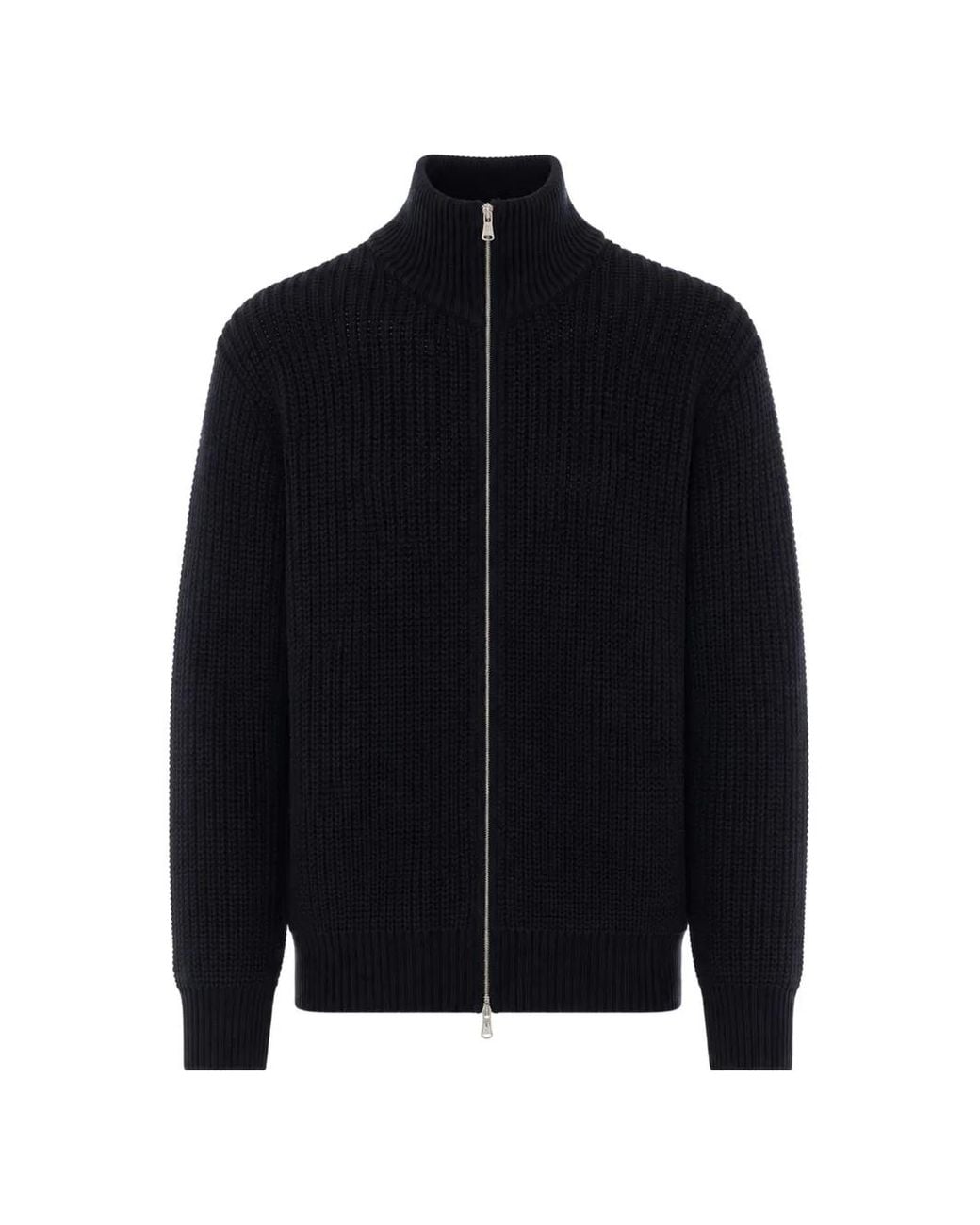 AMISH Black Zip-Up Ribbed-Knit Cardigan for men