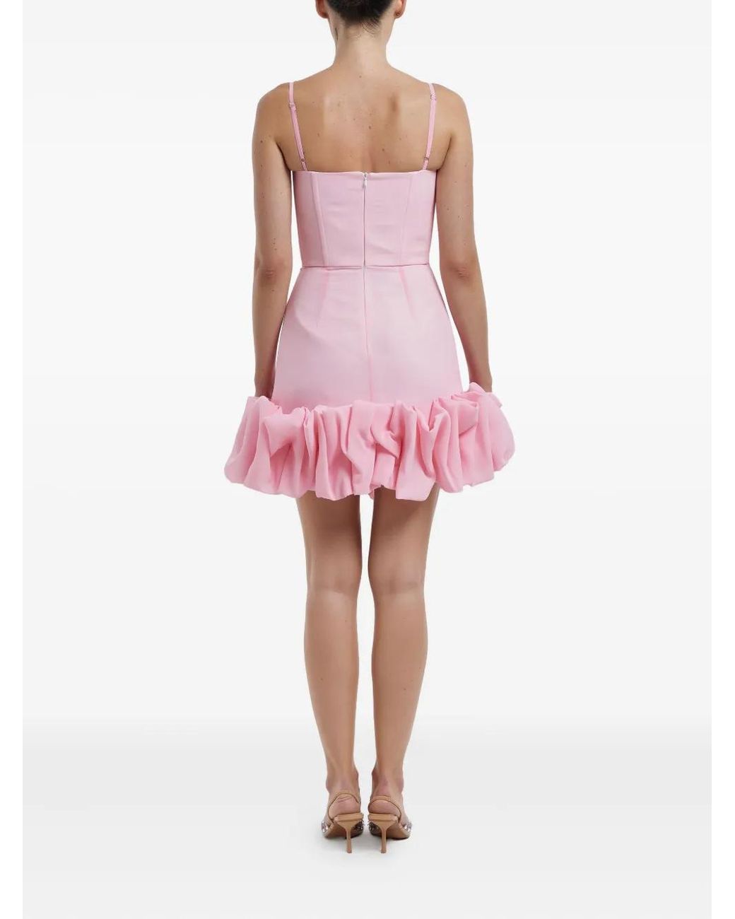 POST MERIDIEM Pink Draped Ruffle Mini Dress