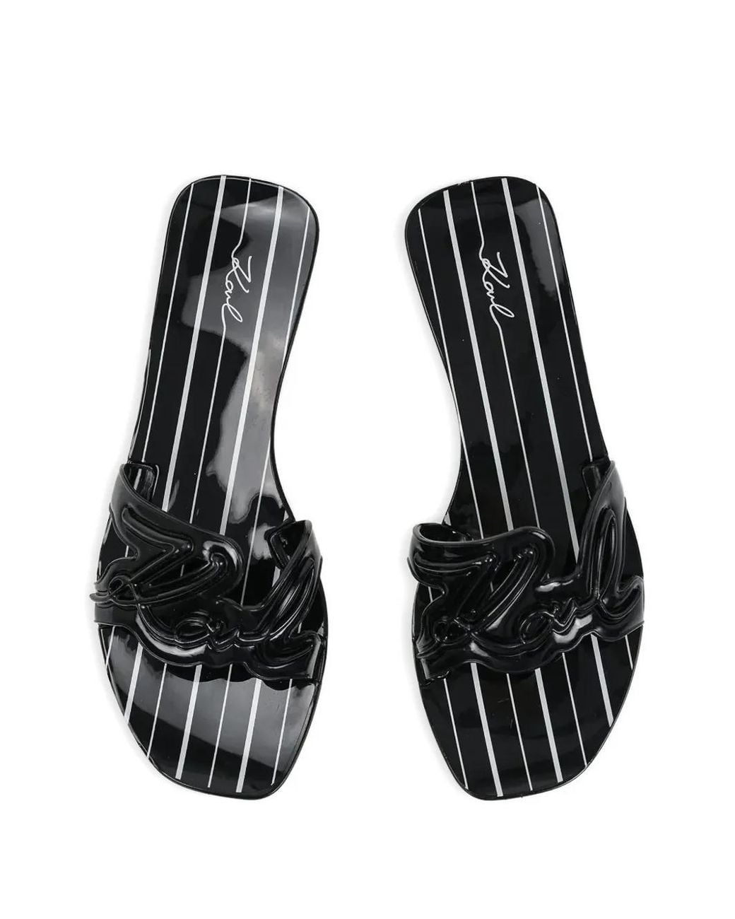 Karl Lagerfeld White Logo-Plaque Striped Slides