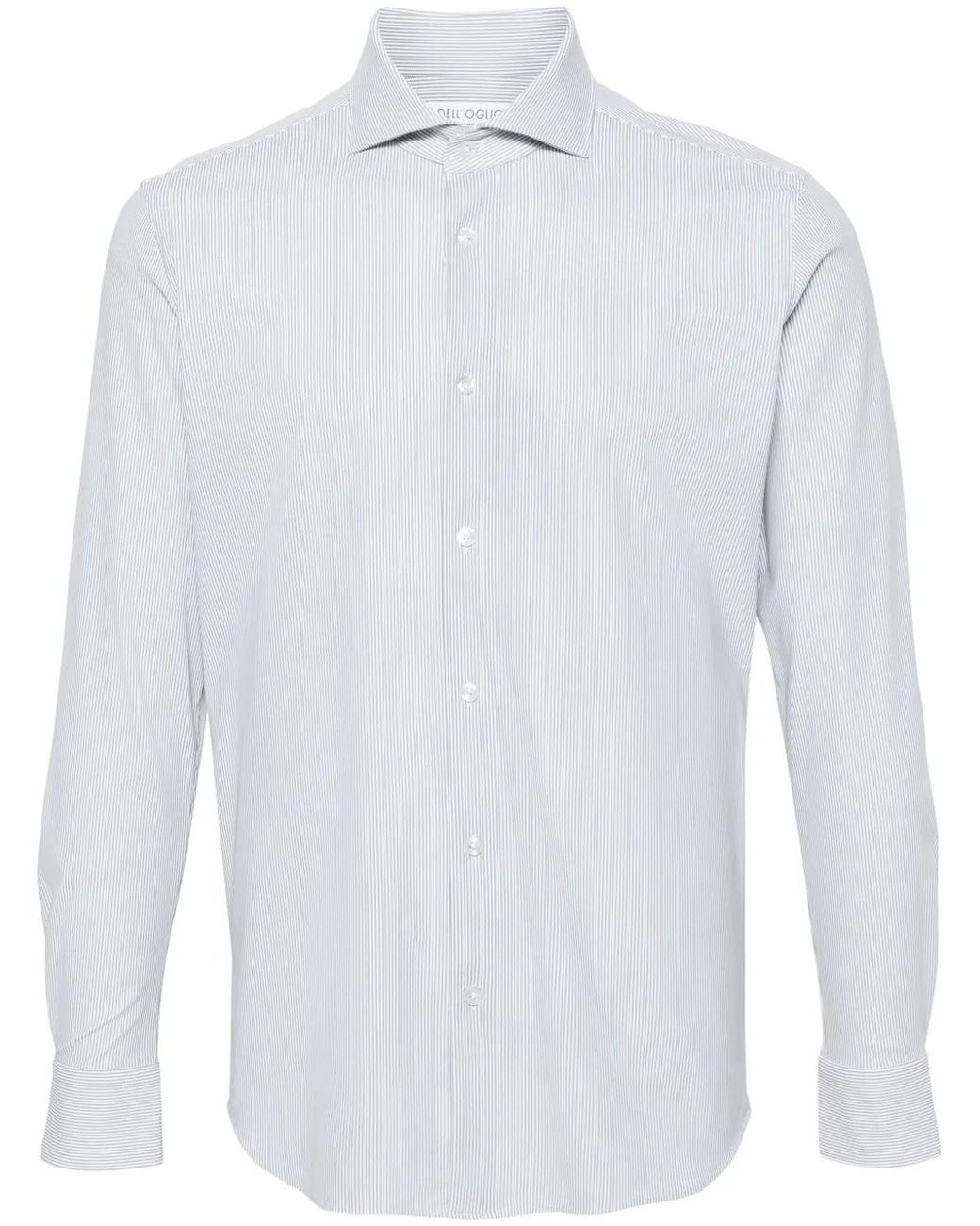 Dell'Oglio White Striped Spread-Collar Shirt for men
