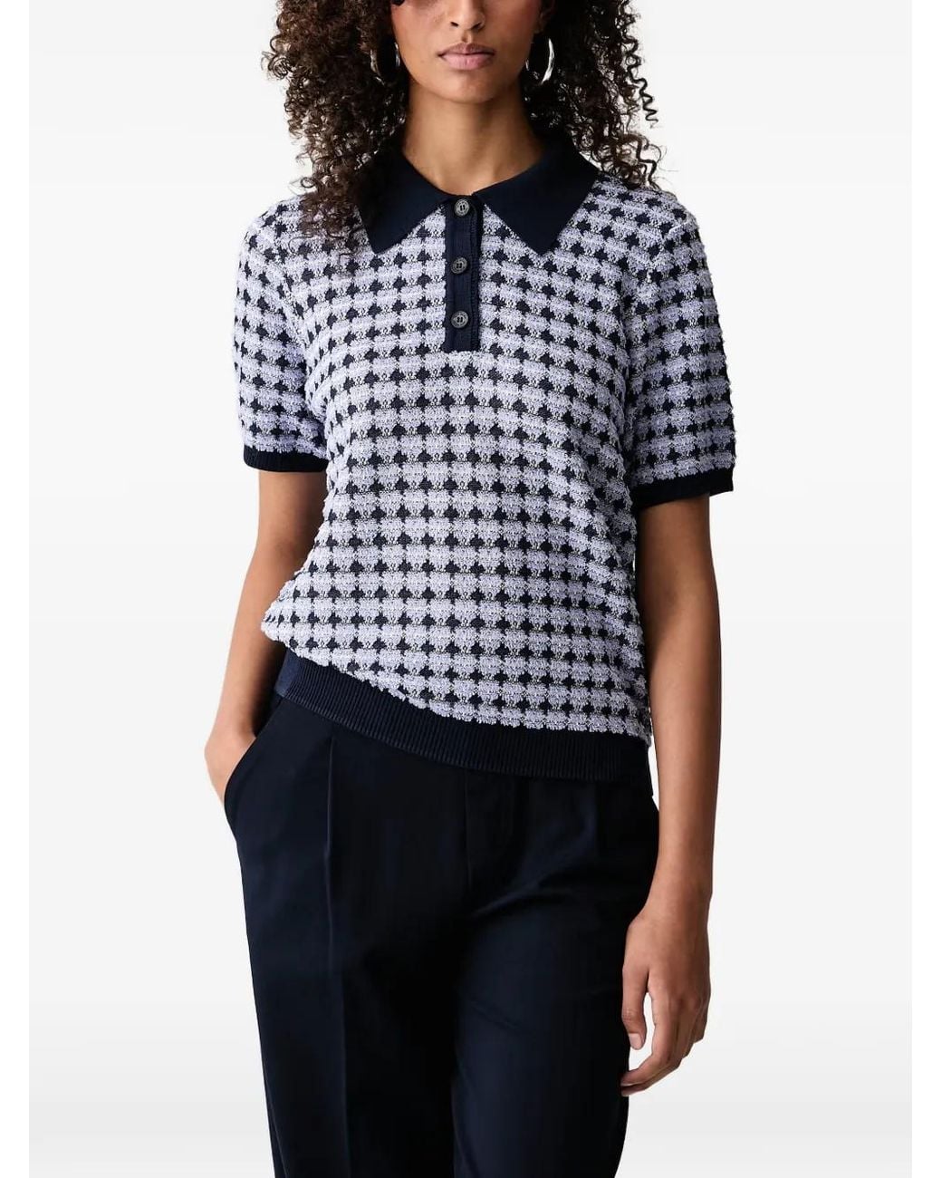Mos Mosh Blue Houndstooth-Pattern Polo Shirt