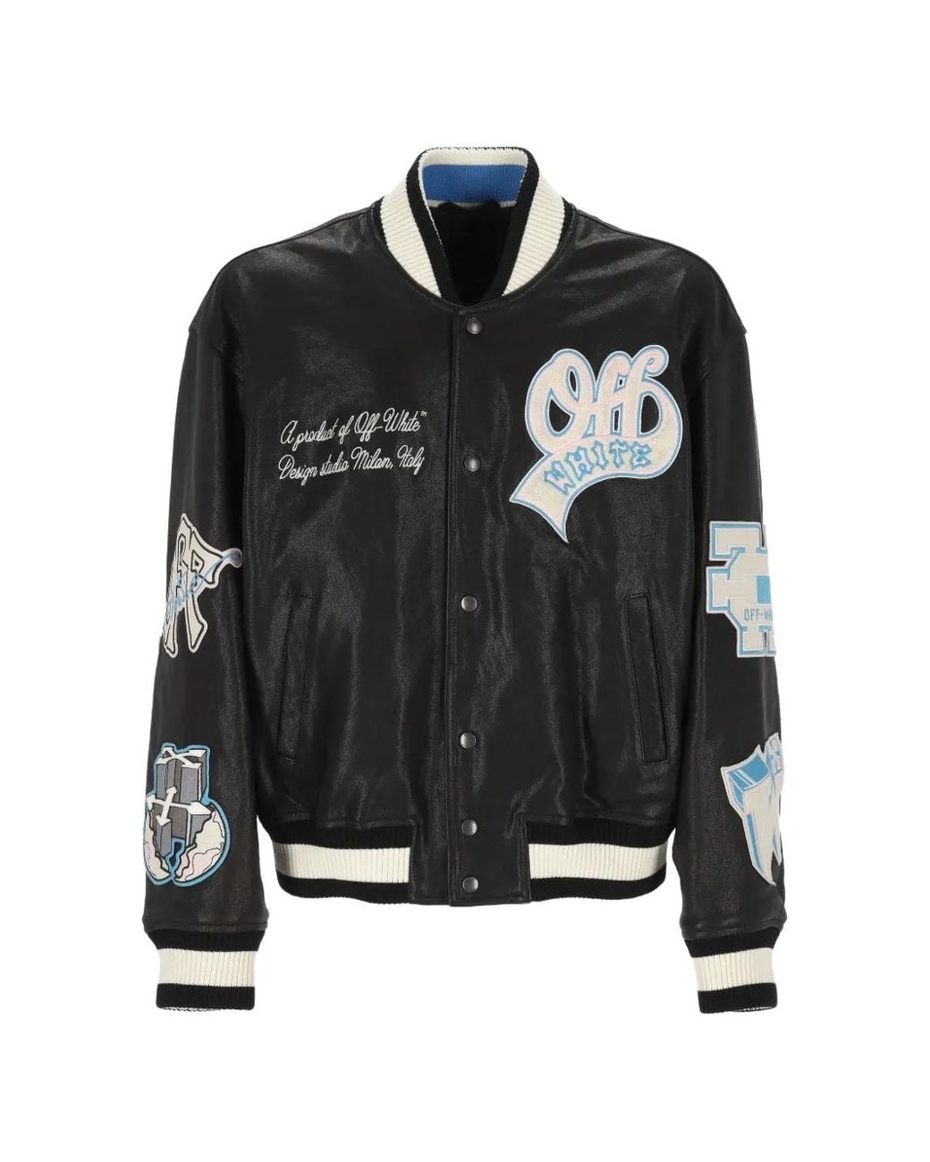 Off-White c/o Virgil Abloh Black Patch-Detail Leather Bomber Jacket for men