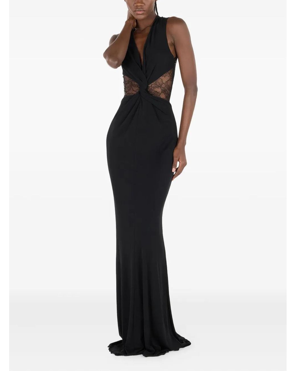 Roberto Cavalli Lace-Insert Gown in Black | Lyst
