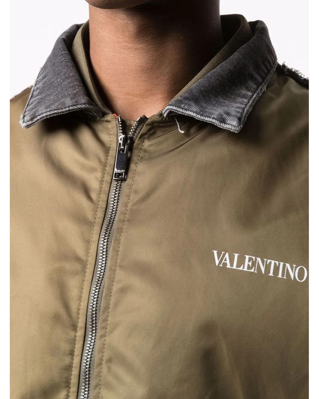 Valentino Garavani Green Logo-Print Bomber Jacket for men