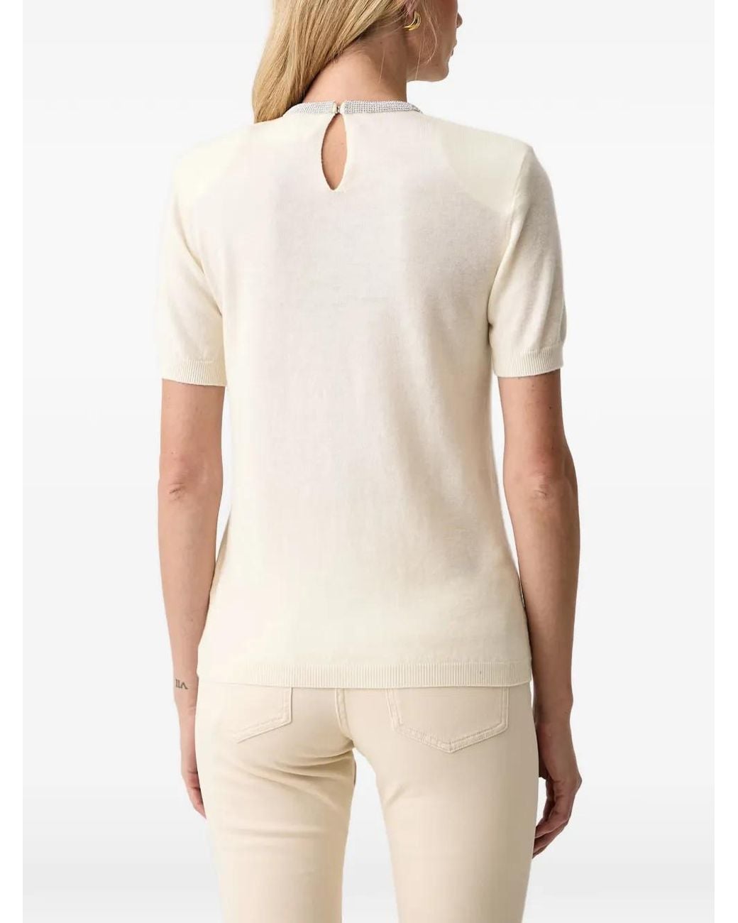 Silvian Heach Natural Crystal-Embellished Short-Sleeve T-Shirt