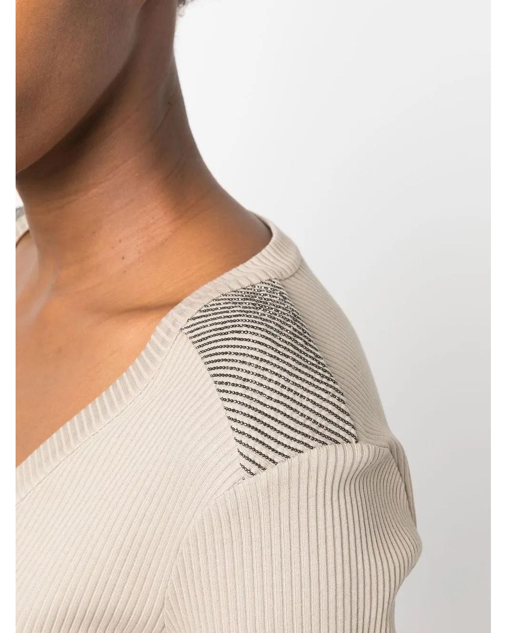 Brunello Cucinelli Natural Beaded Ribbed T-Shirt
