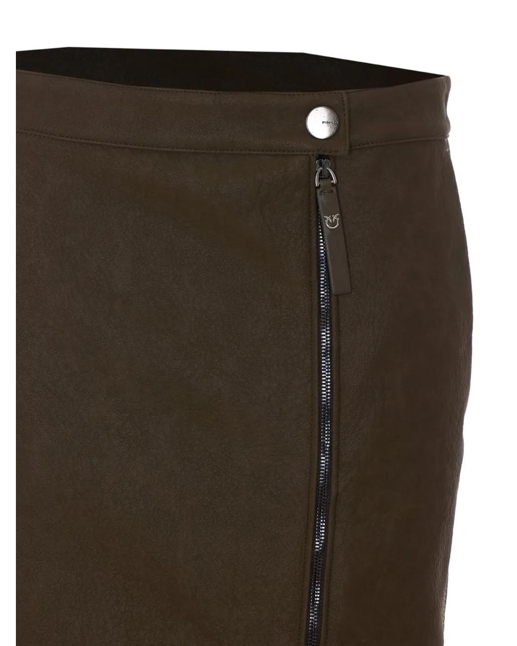 Pinko Brown Asymmetric-Zip Leather Skirt