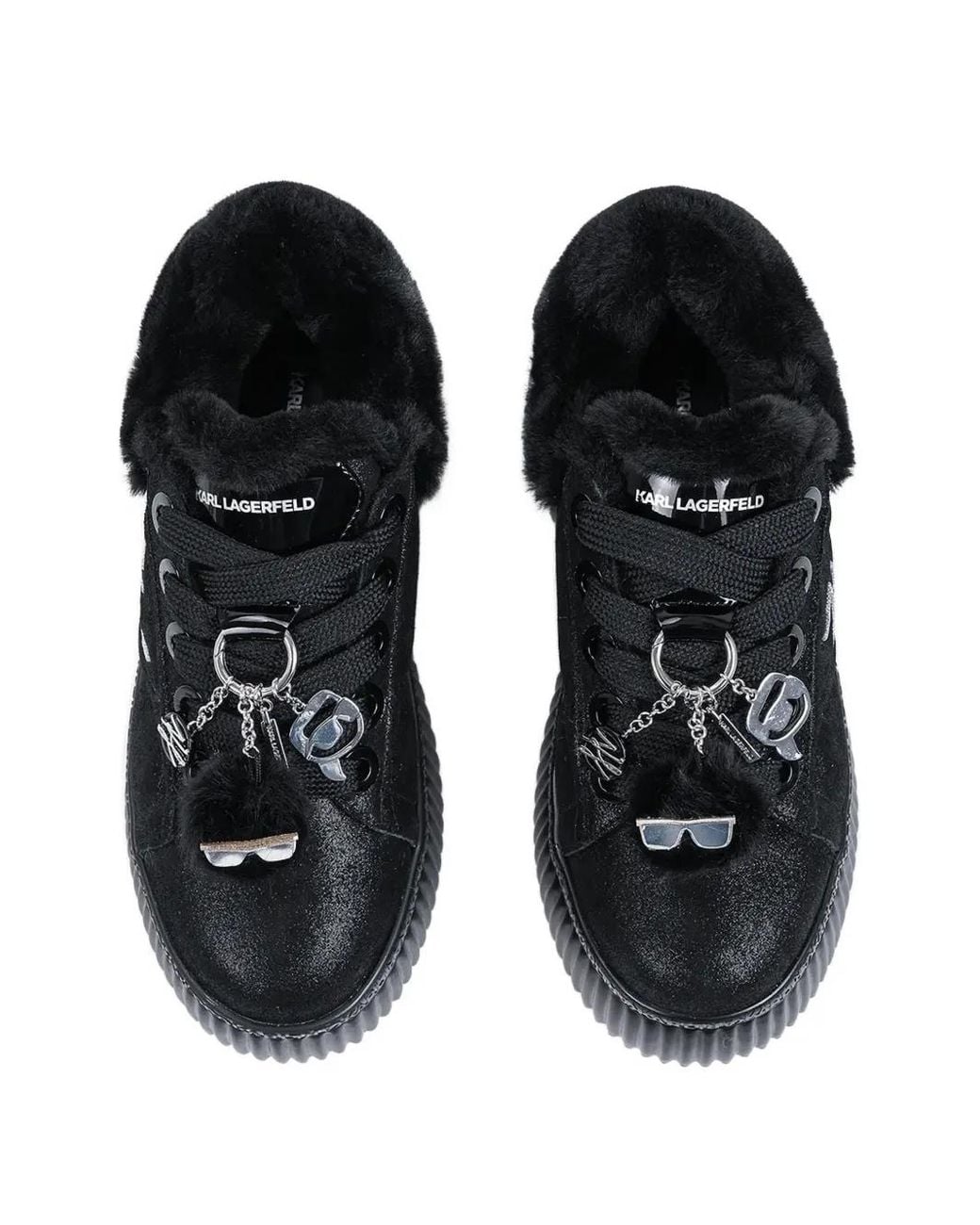 Karl Lagerfeld Black Faux-Fur Trim Charm-Embellished Sneakers
