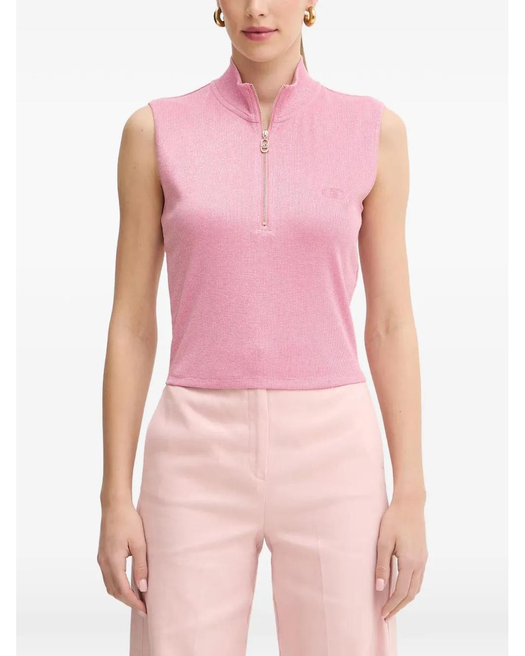 Liu Jo Pink Half-Zip Crop Top