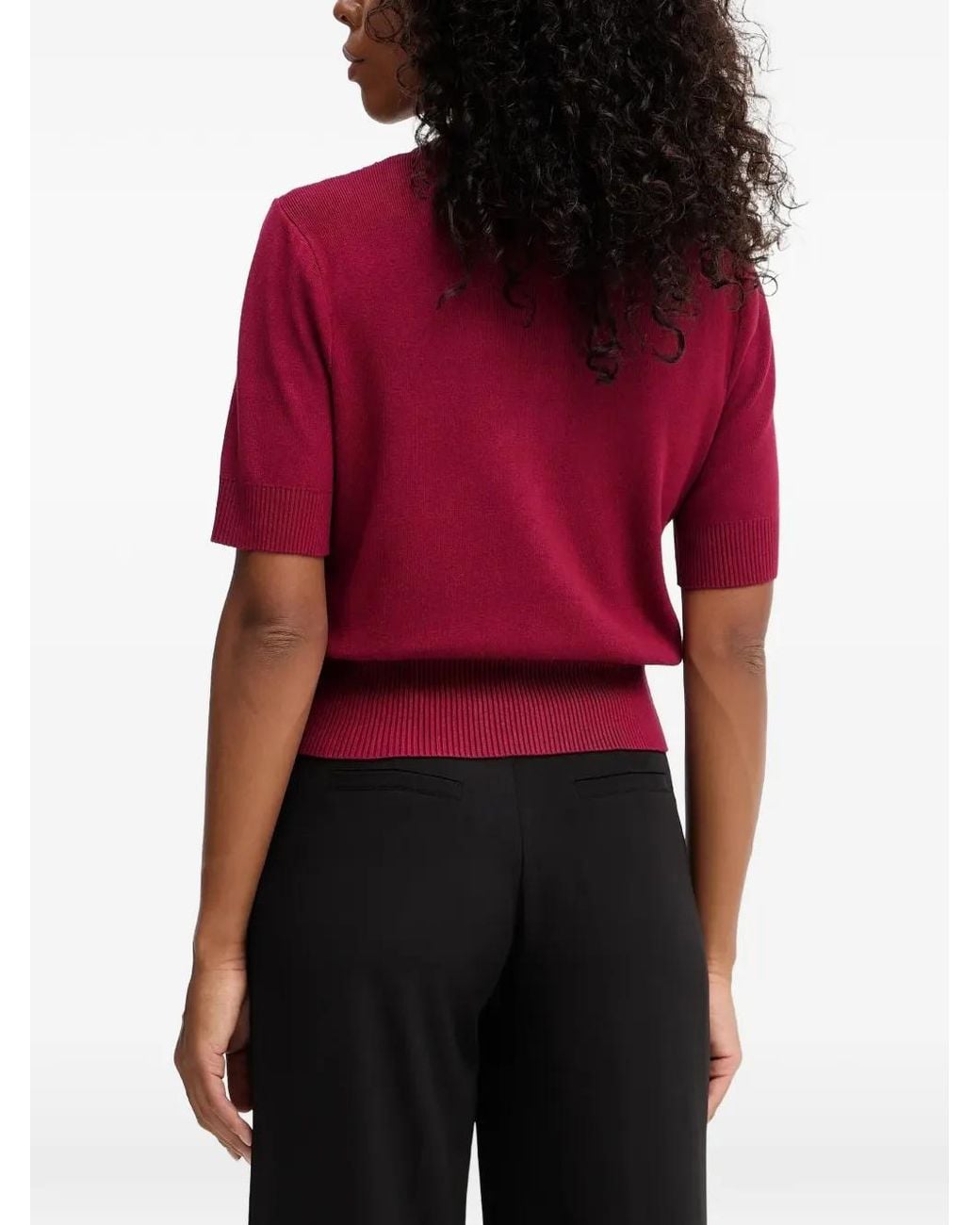 Morgan Red Lace-Panelled Short-Sleeve Cardigan
