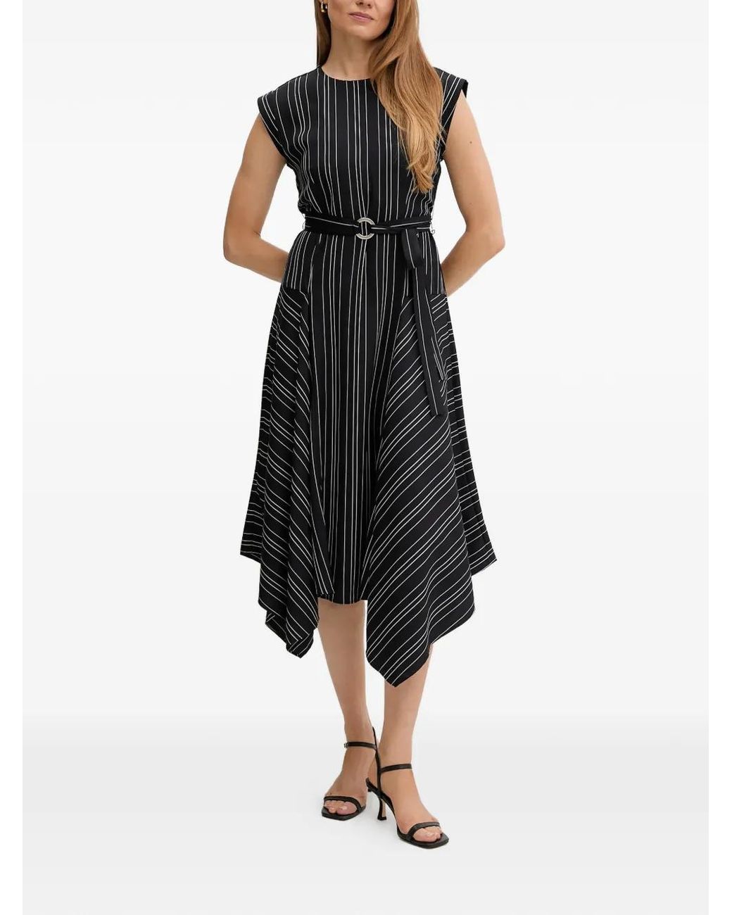 DKNY Black Striped Belted Dress