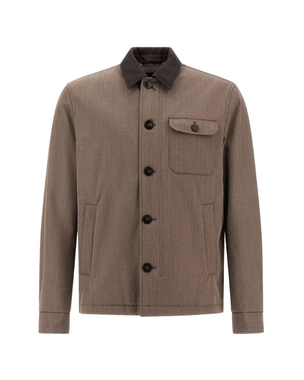 Herno Brown Fine-Wool Chest-Pocket Button-Up Shirt Jacket for men