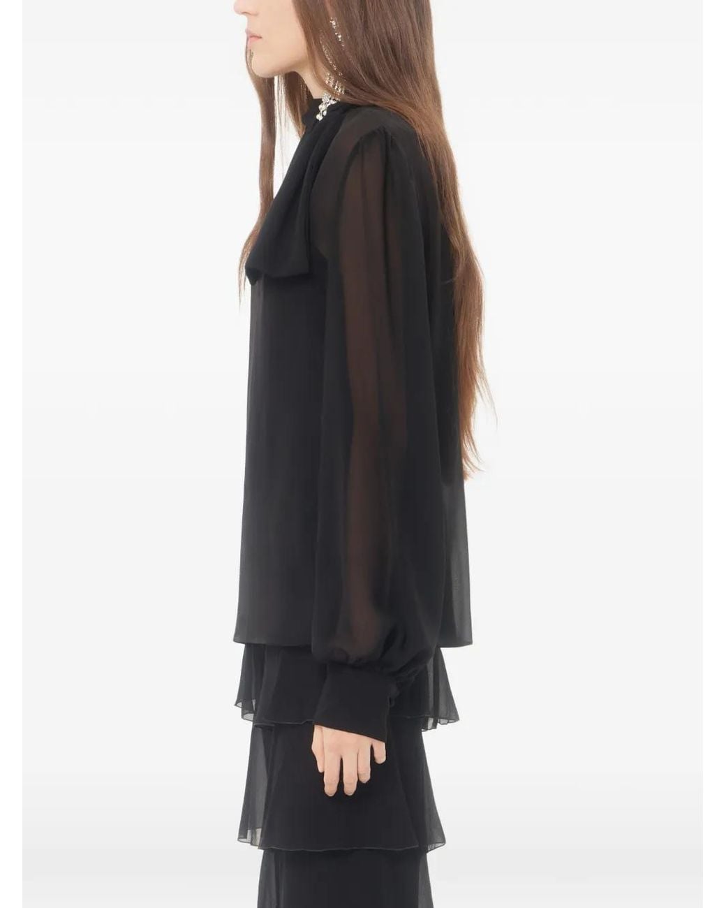 Valentino Garavani Black Light Georgette Top With Scarf