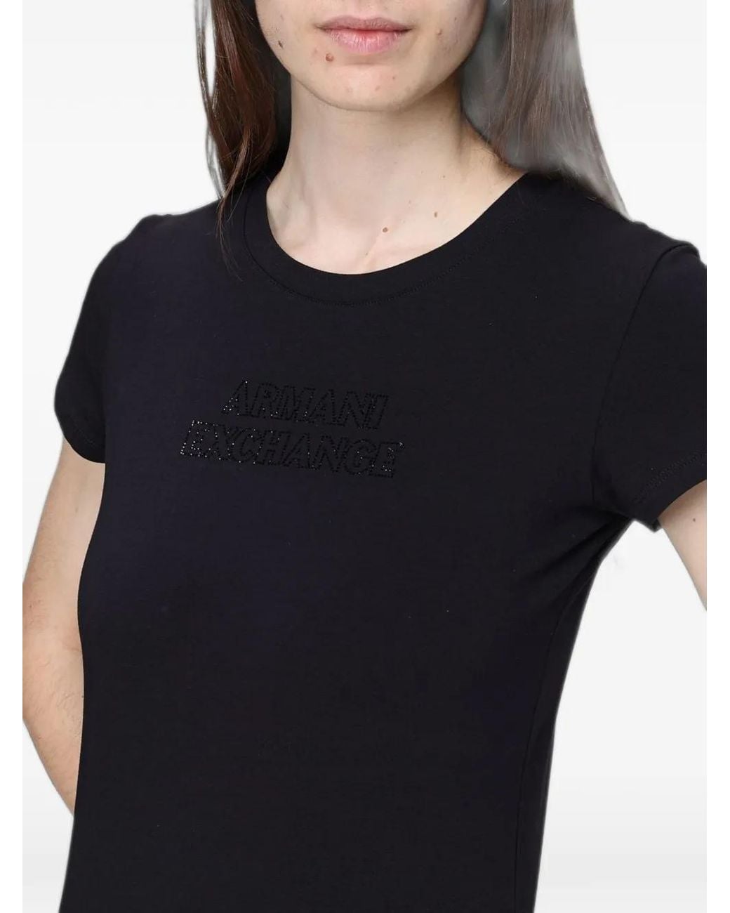 ARMANI EXCHANGE Black Rhinestone-Embellished T-Shirt
